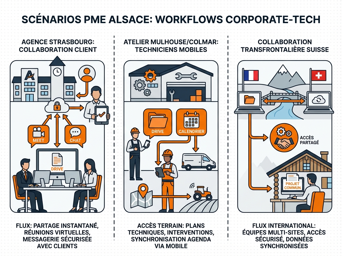 Cas d'usage Google Workspace pour PME alsaciennes - agences, ateliers multi-sites et PME transfrontalières